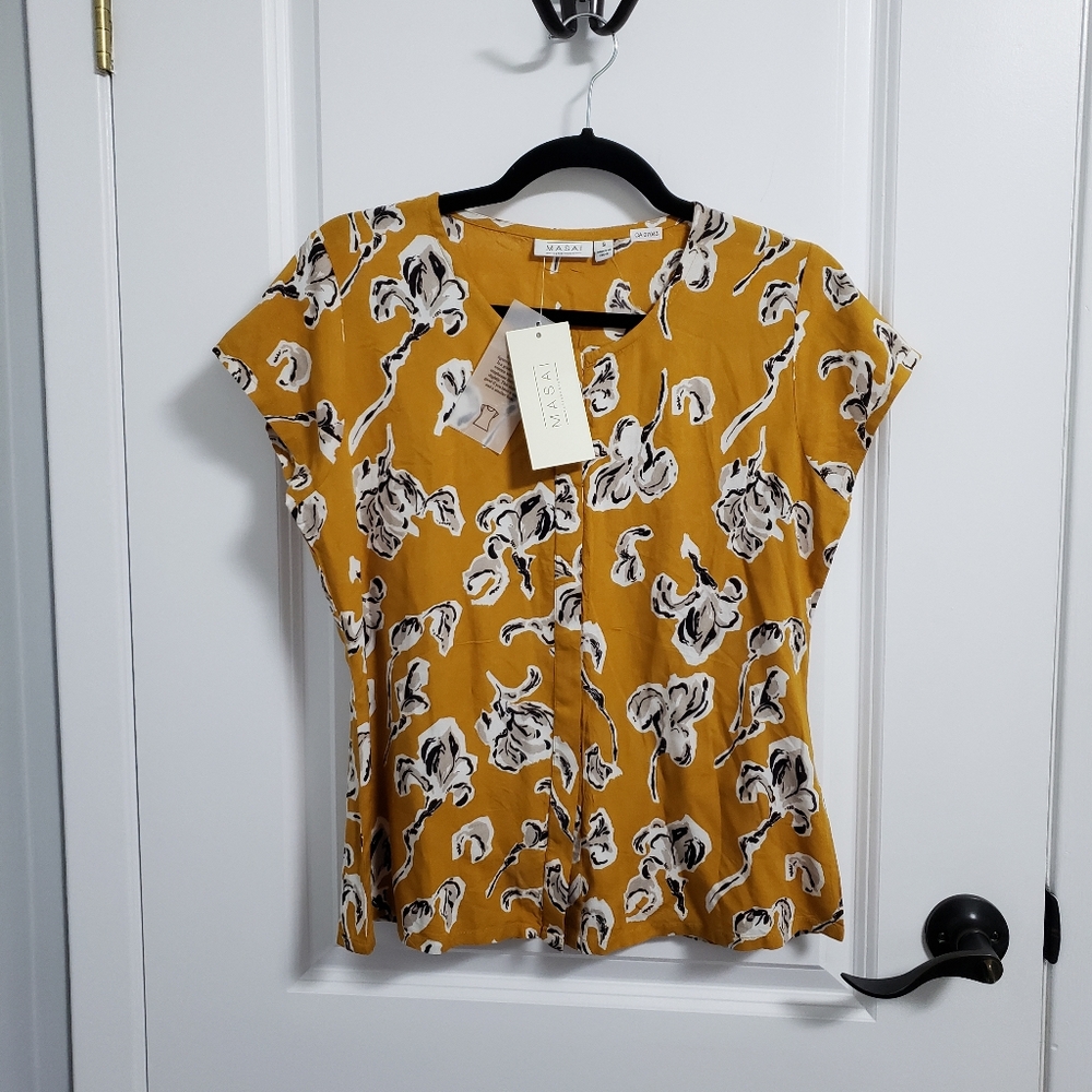 MASAI COPENHAGEN Mustard Floral Button Up Blouse